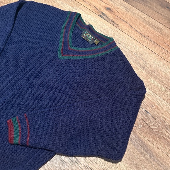 Magnetic Force Other - Vintage Magnetic Force Navy Blue Striped V-Neck Knit Sweater Mens Size 20/L